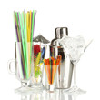Cocktail shaker and  other bartender equipment isolated on