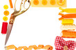 Sewing accessories and fabric close-up