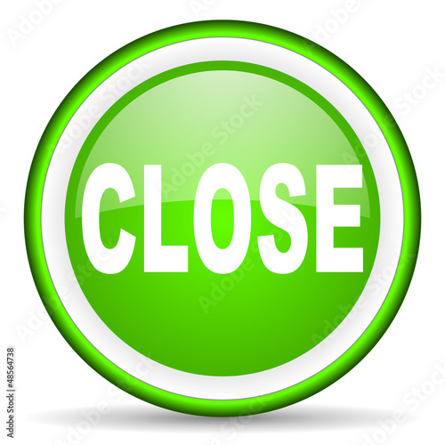 Illustration: close green glossy icon on white background close green glossy icon on white background