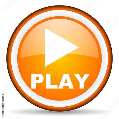 Illustration: play orange glossy icon on white background play orange glossy icon on white background