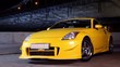 Sport car stand at background of bridge
