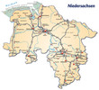Landkarte von Niedersachsen mit Verkehrsnetz