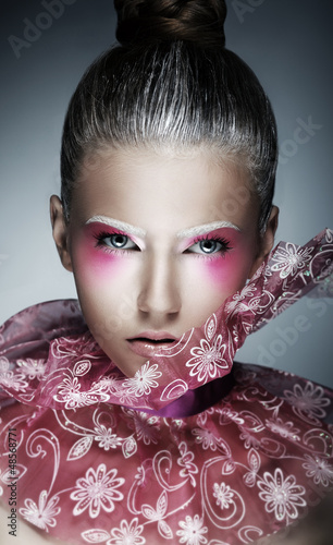 Photo: Stylish Woman with Creative Face - Art. Bright Purple Makeup Stylish Woman with Creative Face - Art. Bright Purple Makeup