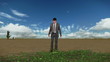Businessman in Desert with Ivy Growing and Time Lapse Clouds