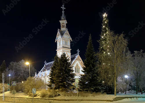 Photo: Kajaani Church in winter night, Finland Kajaani Church in winter night, Finland
