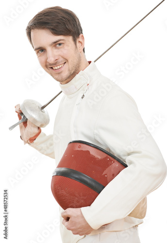 Photo: Happy fencer with rapier foil Happy fencer with rapier foil