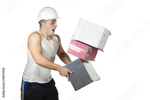 Photo: accident worker who is falling boxes accident worker who is falling boxes