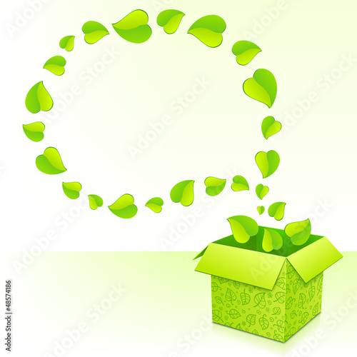 Vector: Text bubble made from foliage with green box of leaves Text bubble made from foliage with green box of leaves