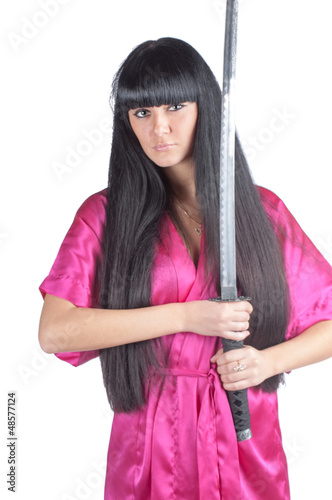 Photo: Woman Holding Traditional Japanese Sword Woman Holding Traditional Japanese Sword