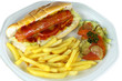 Hotdog and Fries on Plate Close Up