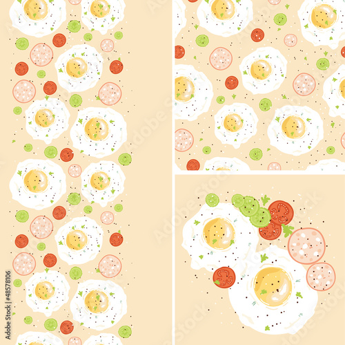 Vector: Vector breakfast eggs set of seamless pattern and borders with Vector breakfast eggs set of seamless pattern and borders with