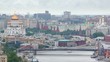 Krymsky bridge stands in front of Temple of Christ of Savior