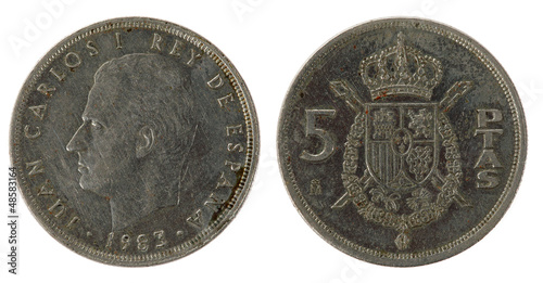 Photo: Spanish Coin on the white background (1983 year) Spanish Coin on the white background (1983 year)