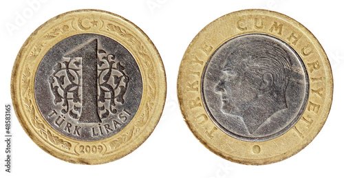 Photo: Turkey coin on the white background (2009 year) Turkey coin on the white background (2009 year)