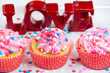 Valentine cupcake with love sign