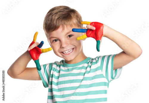 Photo: Little boy with paints on hands Little boy with paints on hands