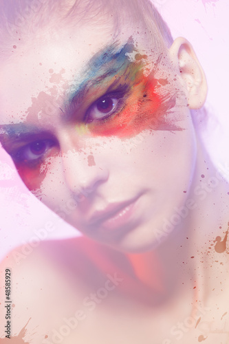 Photo: Colourful makeup with adding splashes and strokes Colourful makeup with adding splashes and strokes