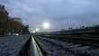 Video: Passenger train stands at railway station before empty rails Passenger train stands at railway station before empty rails