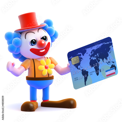 Illustration: Clown is spending again with his credit card Clown is spending again with his credit card