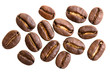 viele Espressobohnen vor weißem Hintergrund