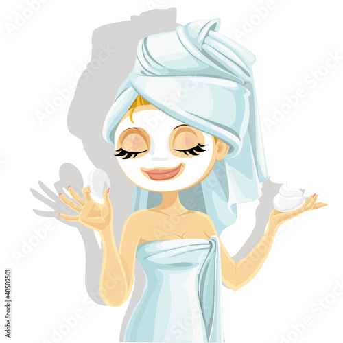 Vector: Cute girl with a cosmetic mask on her face Cute girl with a cosmetic mask on her face