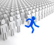 Red Human Figure Running from the Crowd of Gray Indifferent Huma