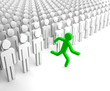 Red Human Figure Running from the Crowd of Gray Indifferent Huma