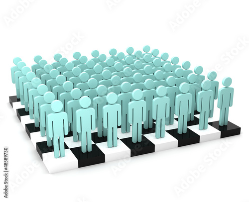 Illustration: Crowd of indifferent humans-pawns on the chessboard Crowd of indifferent humans-pawns on the chessboard