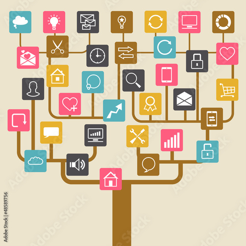 Vector: Social network tree background of SEO internet icons. Social network tree background of SEO internet icons.