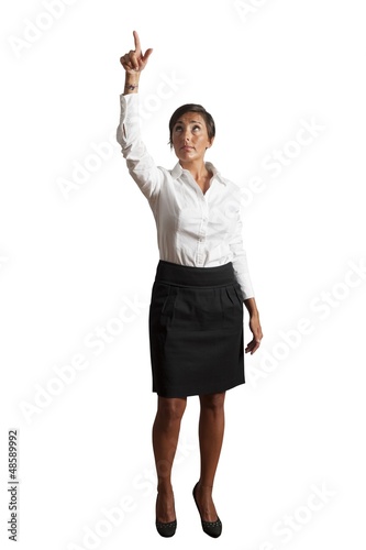 Photo: Businesswoman and touchscreen Businesswoman and touchscreen
