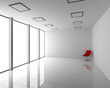 Empty Modern White Interior with Red Chair