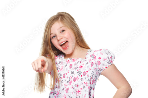 Photo: young girl pointing at you young girl pointing at you