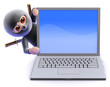 Ninja leans out from behind laptop