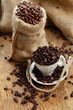 Coffee beans and cup
