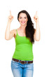 Happy lady pointing up