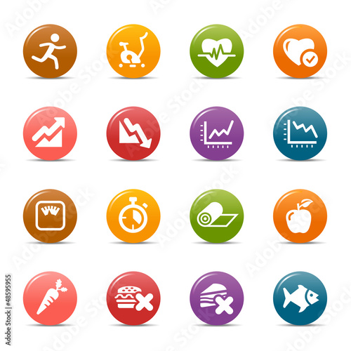 Vector: Colored Dots - Health and Fitness icons Colored Dots - Health and Fitness icons