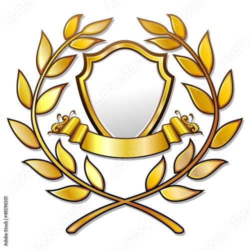 Vector: Golden Award Template sith Laurels-Stemma d'Oro in Corona Allor Golden Award Template sith Laurels-Stemma d'Oro in Corona Allor