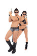 two dancers dressed as police