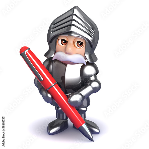 Illustration: Knight writes with a pen Knight writes with a pen