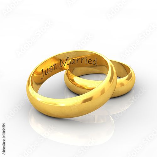 Illustration: Engraved golden wedding rings , Just married Engraved golden wedding rings , Just married