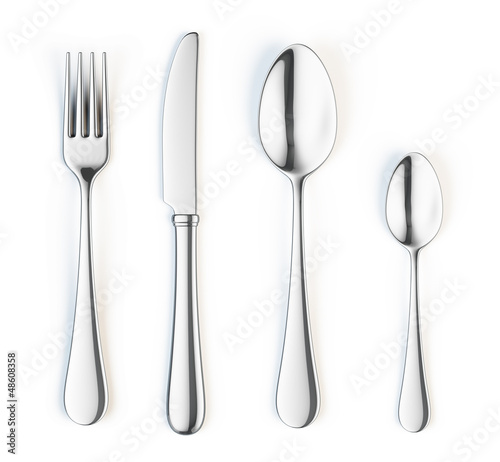 Photo: Fork, knife and spoon isolated on white background Fork, knife and spoon isolated on white background