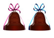 2 cloches en chocolat avec ruban rose | bleu - Pâques