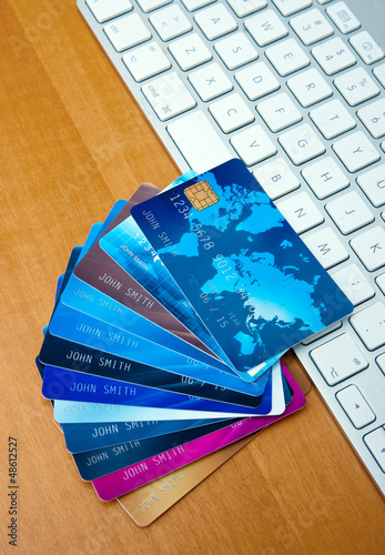 Photo: credit cards on computer credit cards on computer