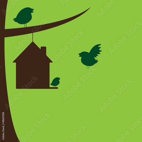 Vector: Bird family and their new house Bird family and their new house