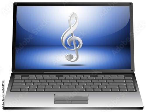 Illustration: Laptop mit Notenschlüssel Laptop mit Notenschlüssel