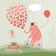 Cute elefant on a bike, Valentine card