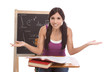 Photo: Hispanic college student woman studying math exam Hispanic college student woman studying math exam