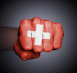 Front view of punching fist on gray background