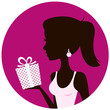 Vector: Beautiful woman with gift box isolated on pink Beautiful woman with gift box isolated on pink