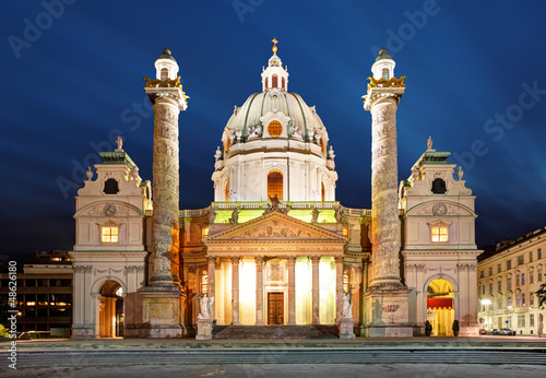 Photo: Vienna at night - St. Charles's Church - Austria Vienna at night - St. Charles's Church - Austria